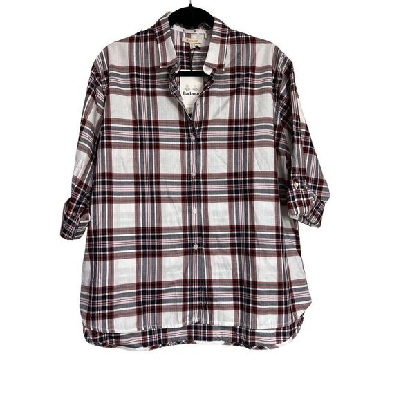 Barbour Shirt Womens Size 10 Multicolor Bethwin Cloud Check Button Up Cotton NWT - Picture 1 of 10